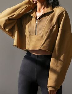 ***ISO***Joah Brown HALF ZIP CROP PULLOVER, in French Terry bronze. Size S/M.